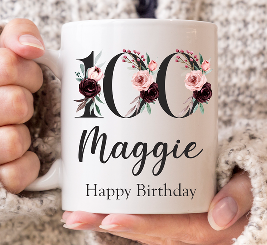 Floral 100th Birthday Mug