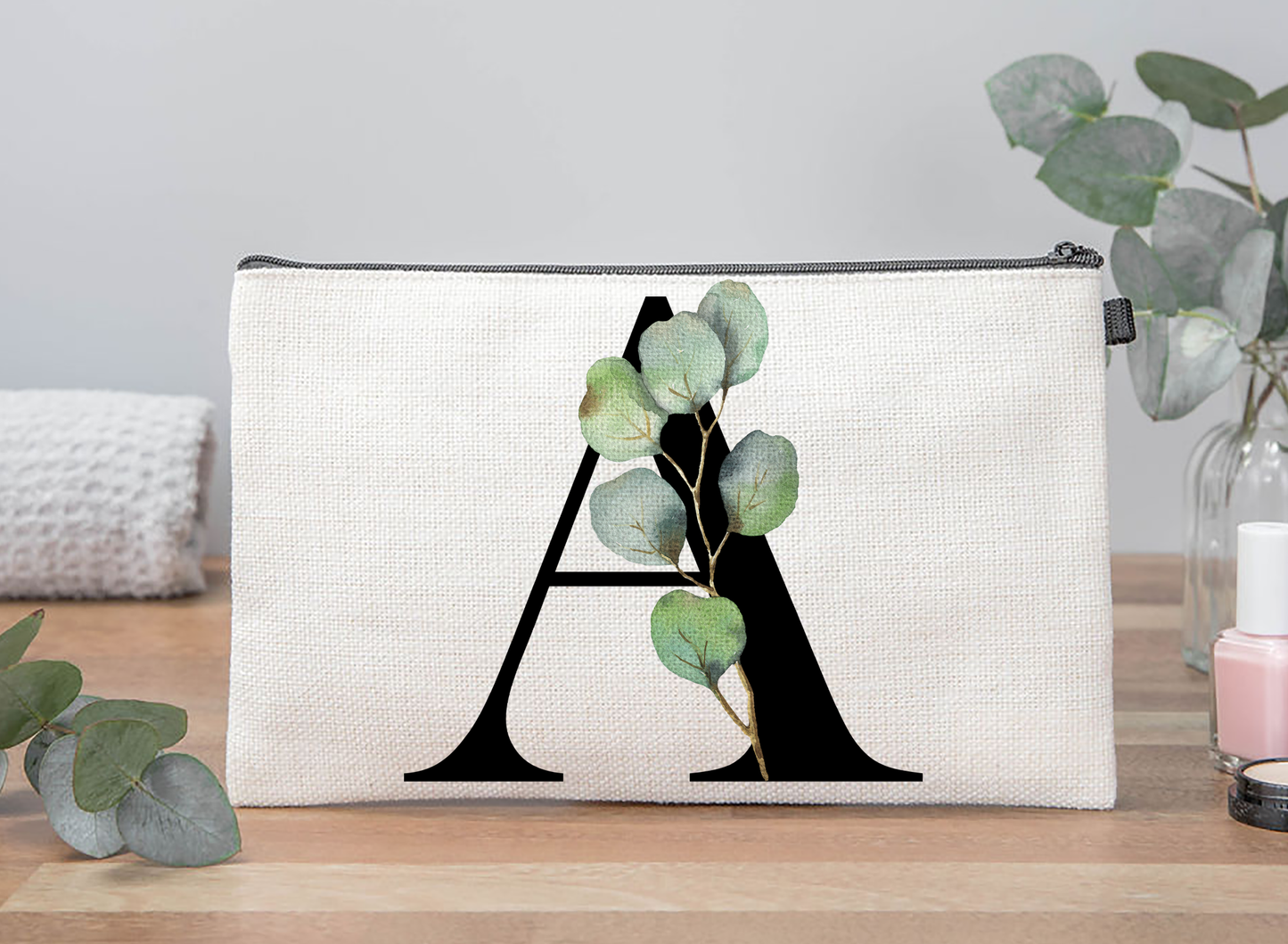 Floral Initial Makeup Bag