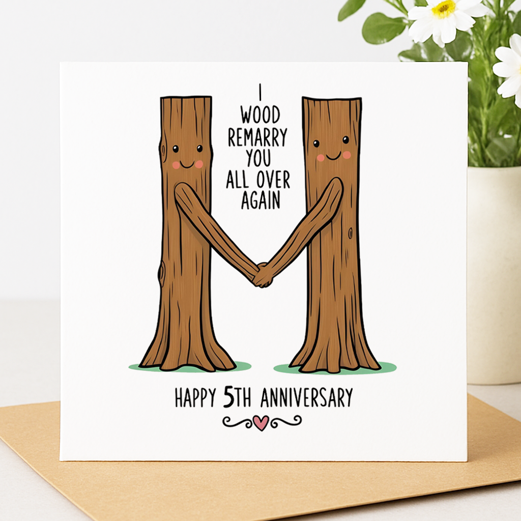 I Wood Remarry You Again 5th Anniversary card - 5th Anniversary Card
