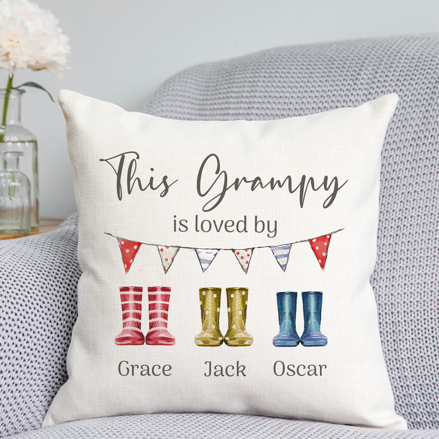 Wellington Boot 'Grandad is loved by' Cushion