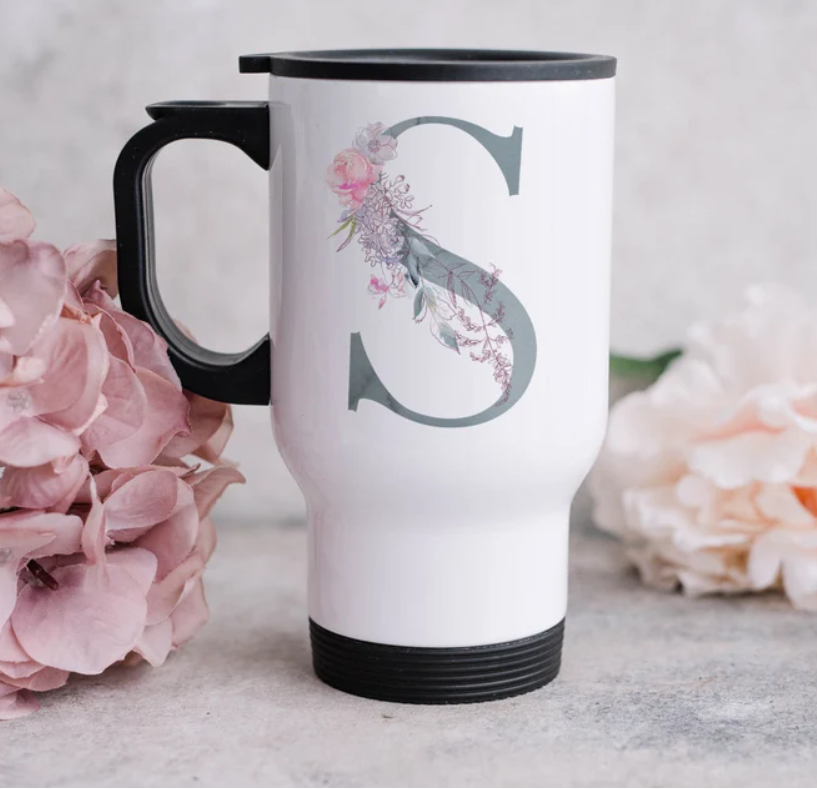 Floral Initial Travel Mug