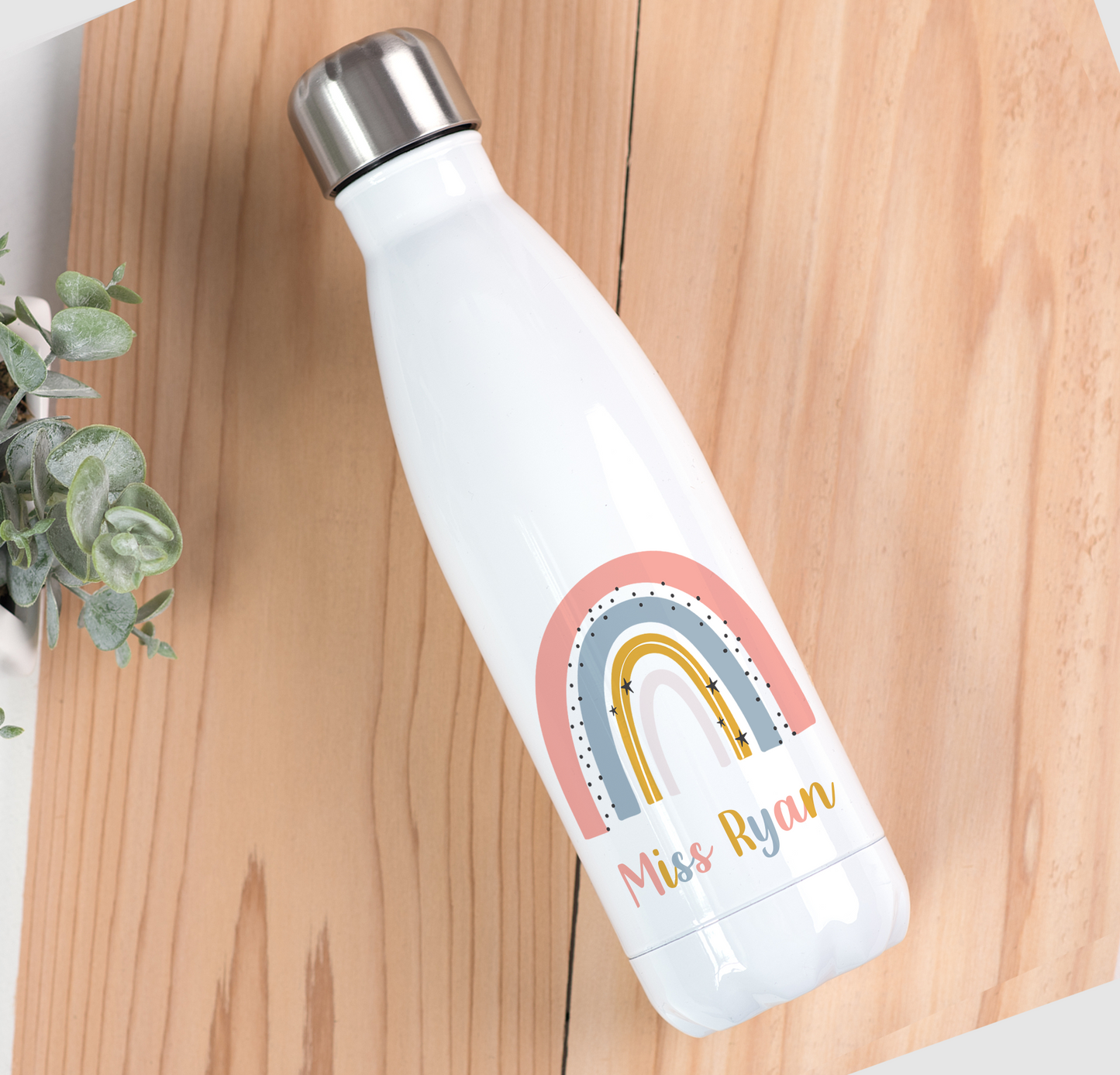 Pink Rainbow Teachers Drinks Bottle