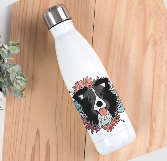 Floral Border Collie Drinks Bottle