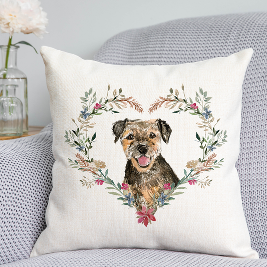 Floral Border Terrier Cushion