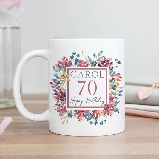 Floral 70th Birthday Mug
