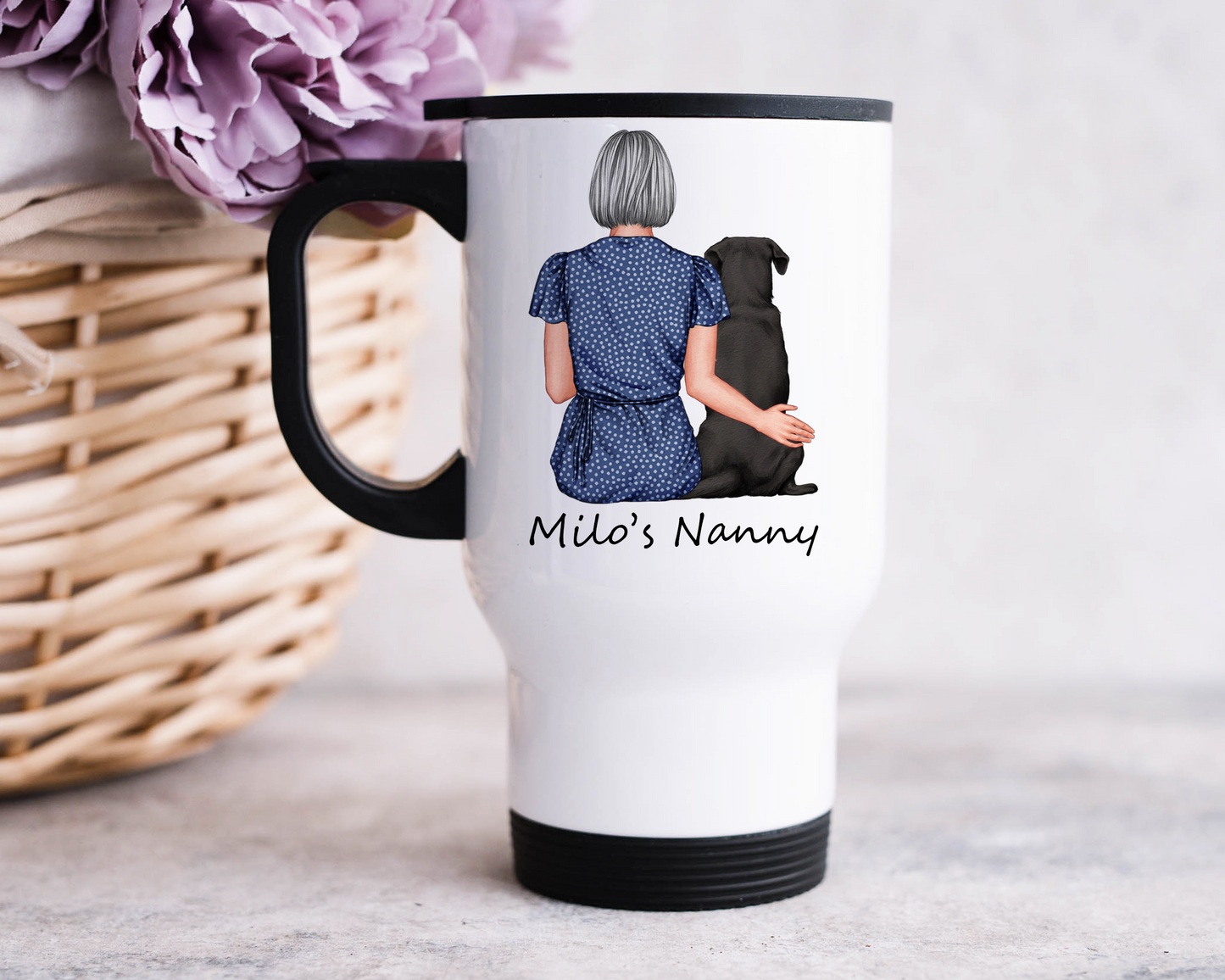 Customisable Lady & Dog Travel Mug