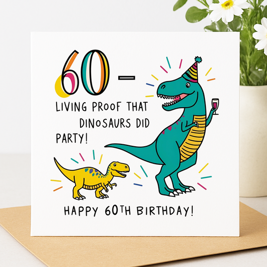60 – Living Proof That Dinosaurs Did Party! birthday card