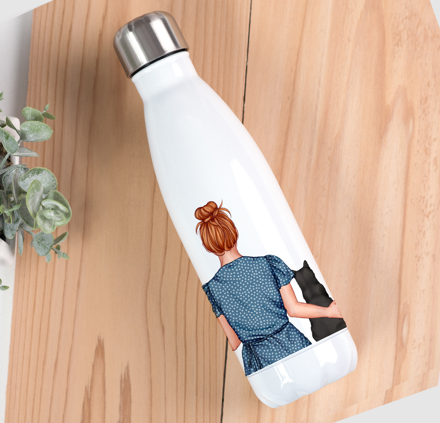 Customisable Lady & Cat Drinks Bottle