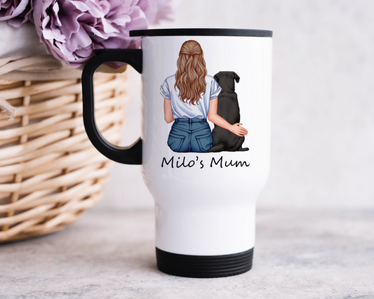 Customisable Lady & Dog Travel Mug