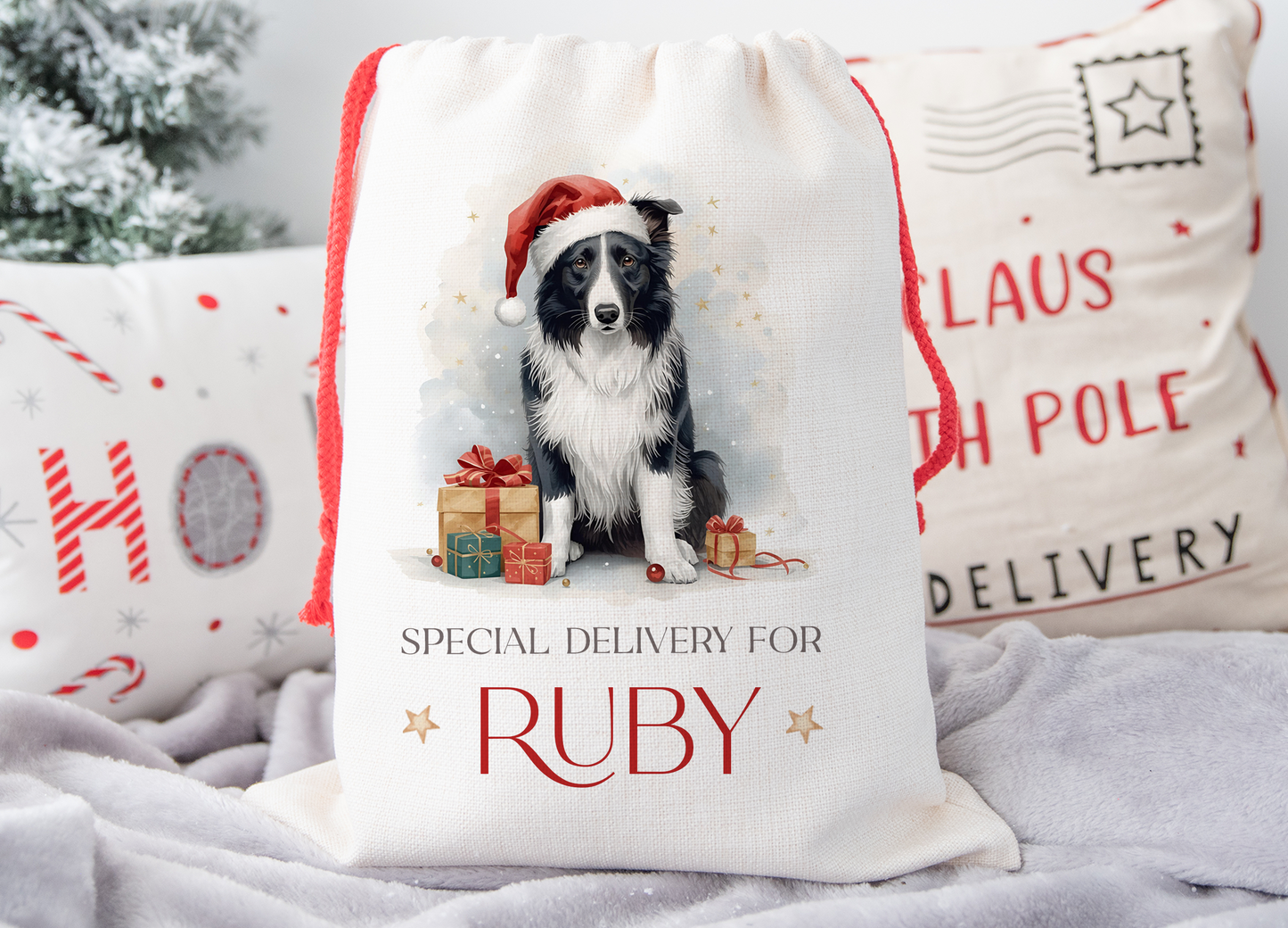 Border Collie Dog Christmas Sack