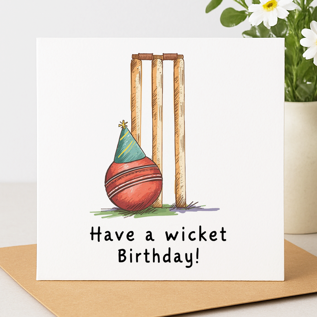 Funny Cricket Birthday Card – "Have a Wicket Birthday!"