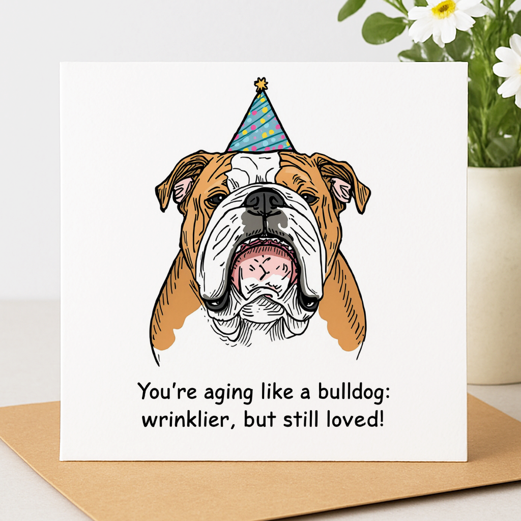 Funny Bulldog Birthday Card – "You're Aging Like a Bulldog"