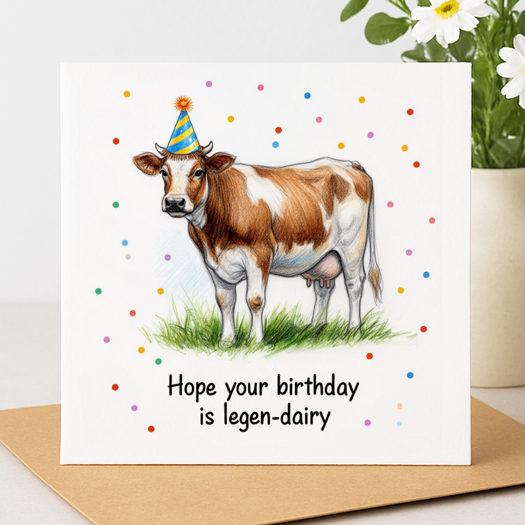 Funny Cow Birthday Card – "Hope Your Birthday is Legen-dairy"