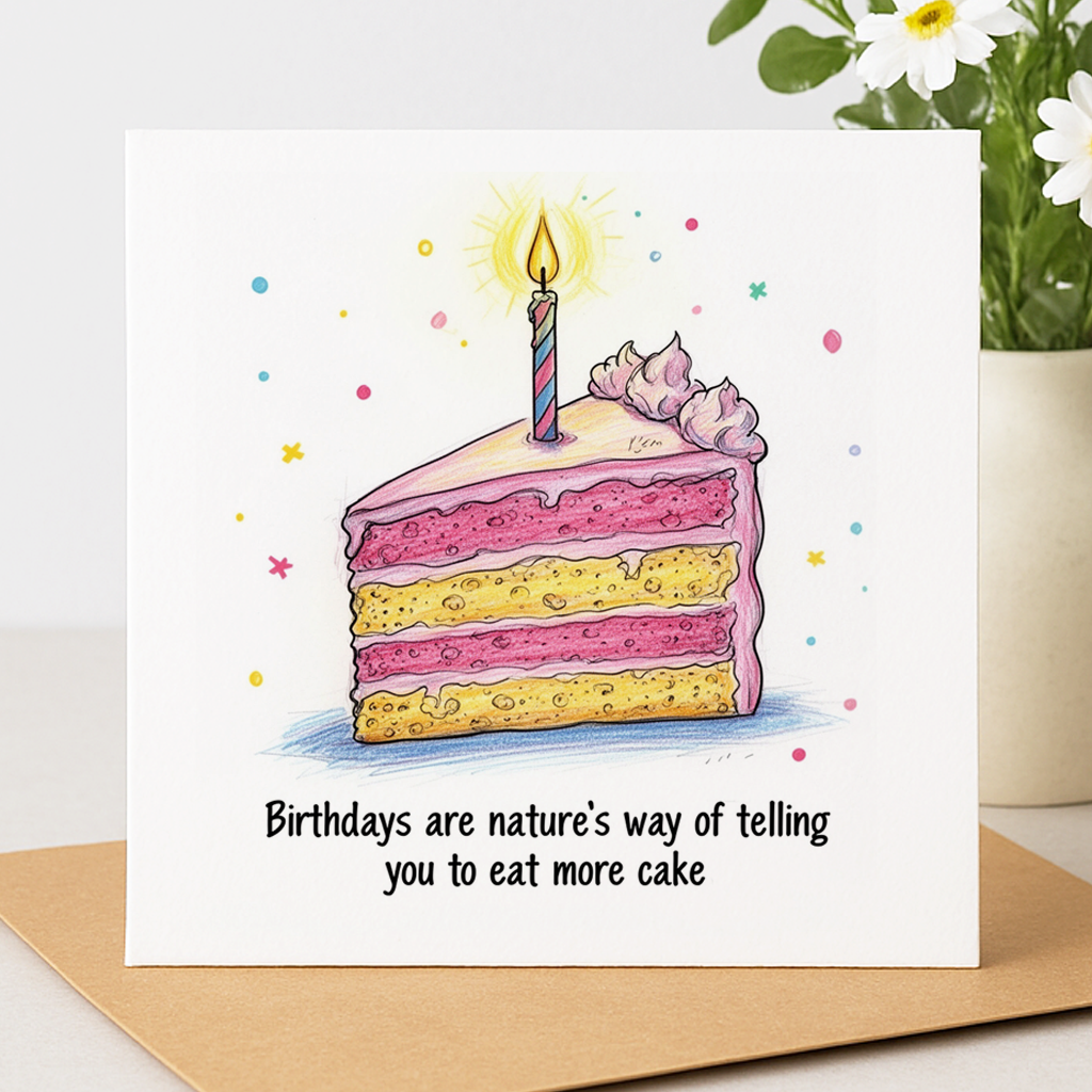 Funny Cake Birthday Card – "Birthdays Are Nature's Way of Telling You to Eat More Cake"
