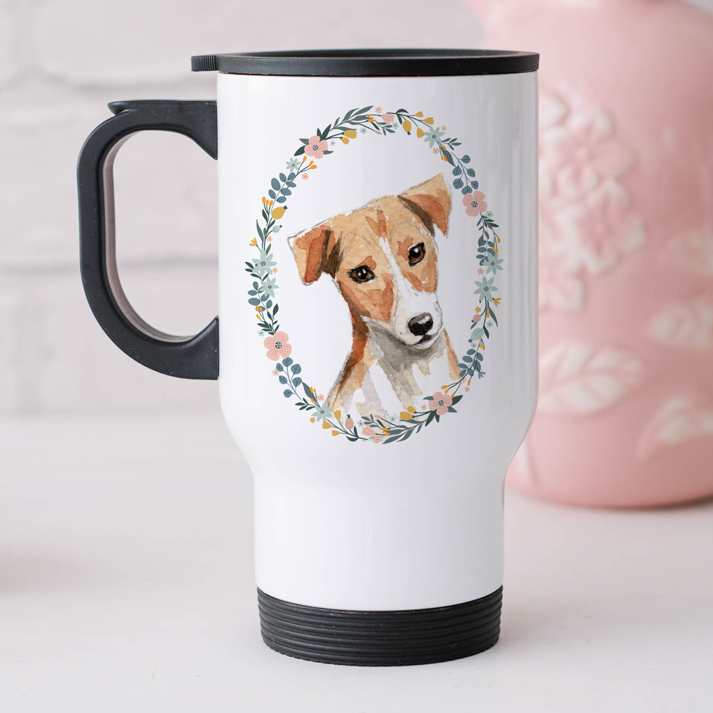 Floral Jack Russell Travel Mug