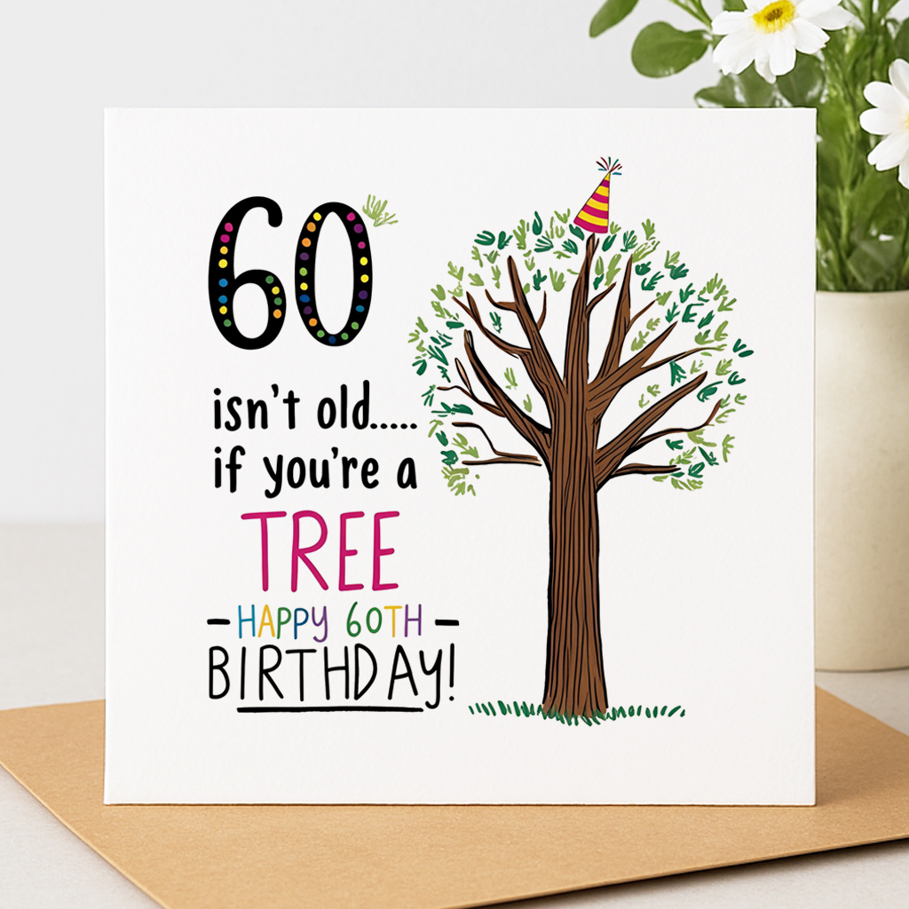 "60 Isn’t Old If You’re a Tree” funny birthday card: