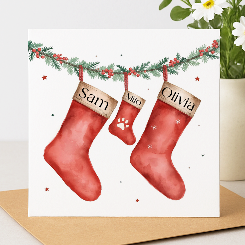 Personalised Family Stocking Christmas Card