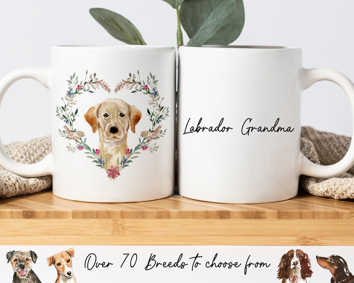 Floral Dog Grandma Mug (Lots of Dog Breeds to choose from)