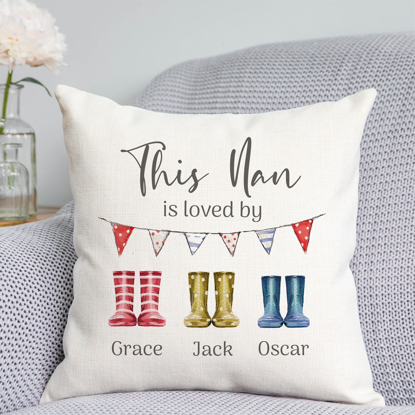 Wellington Boot 'Nanny is loved by' Cushion