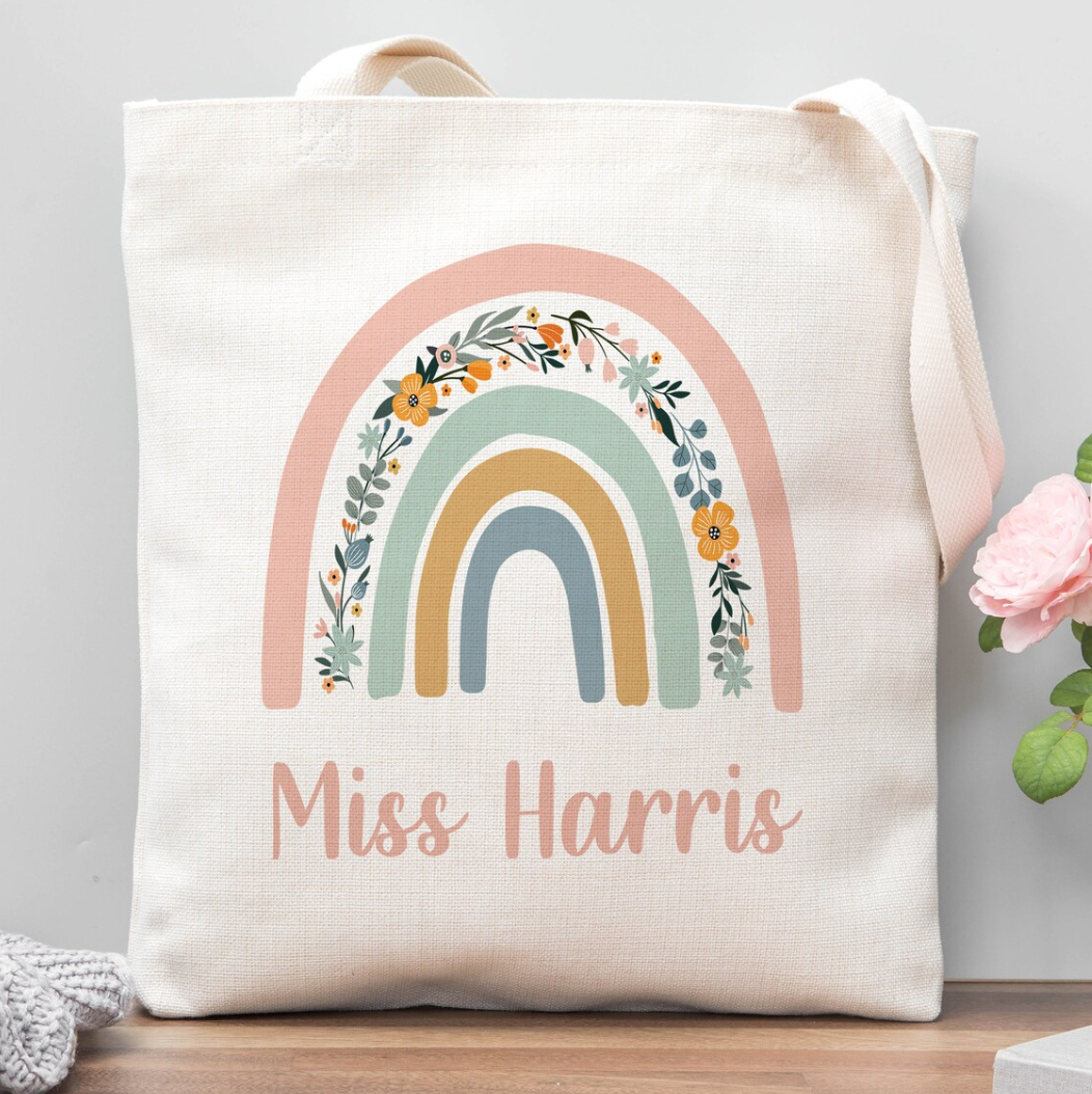 Pink Rainbow Teacher Tote Bag