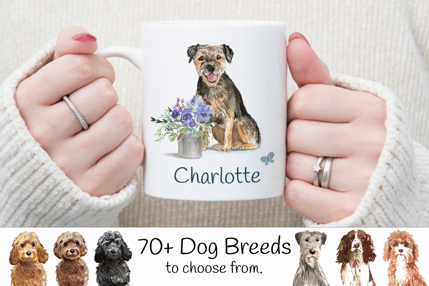 Floral Dog Mug (Lots of Dog Breeds to choose from)