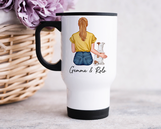 Customisable Lady & Dog Travel Mug