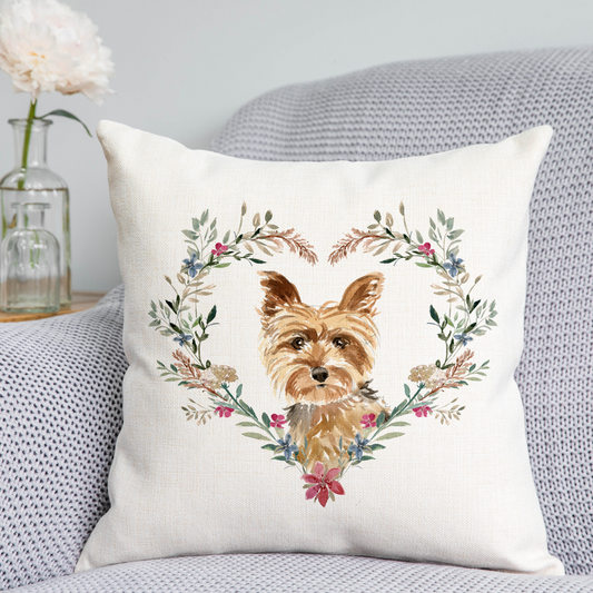 Floral Yorkshire Terrier Cushion