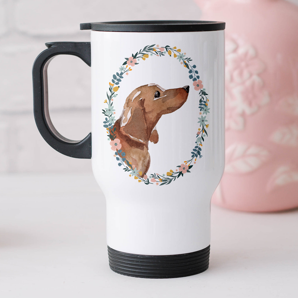 Floral Dachshund Travel Mug