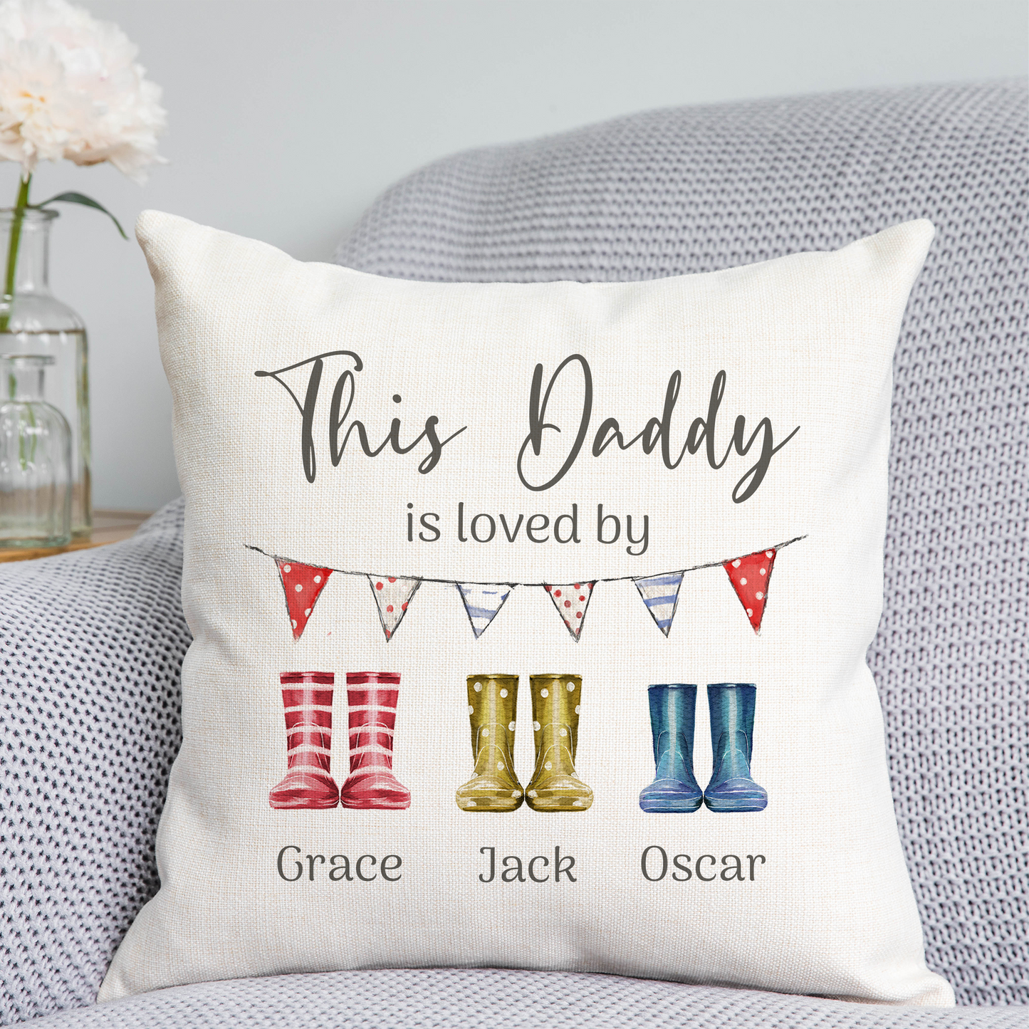 Wellington Boot 'Daddy is loved by' Cushion