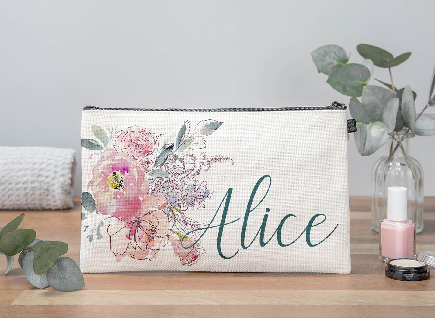 Floral Name Makeup Bag