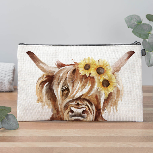 Sunflower Cow Makeup Bag