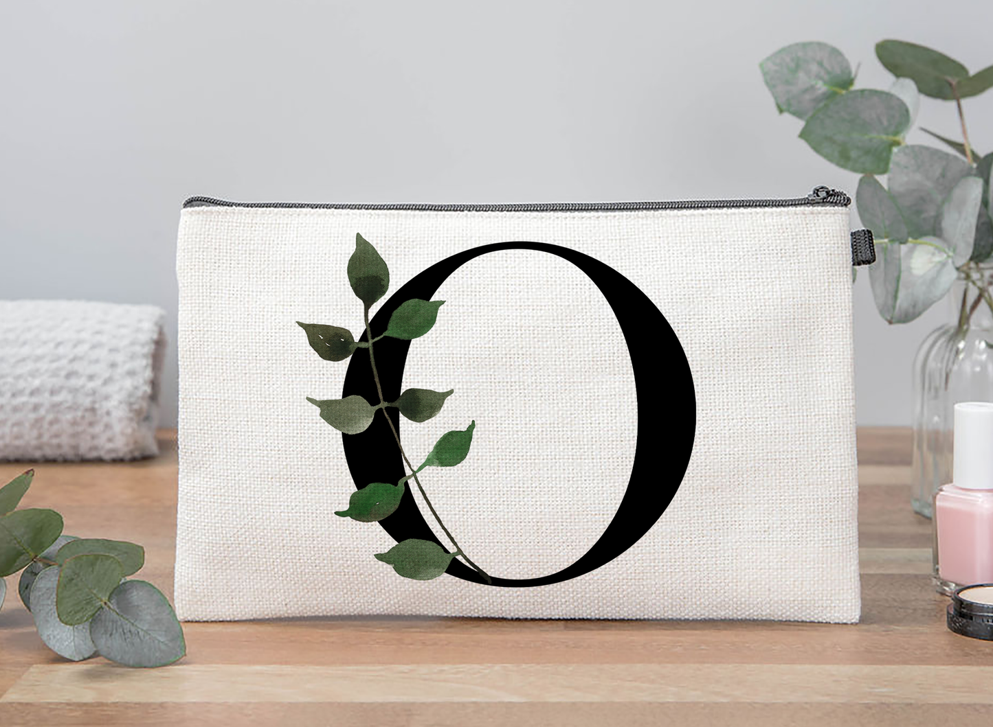 Floral Initial Makeup Bag