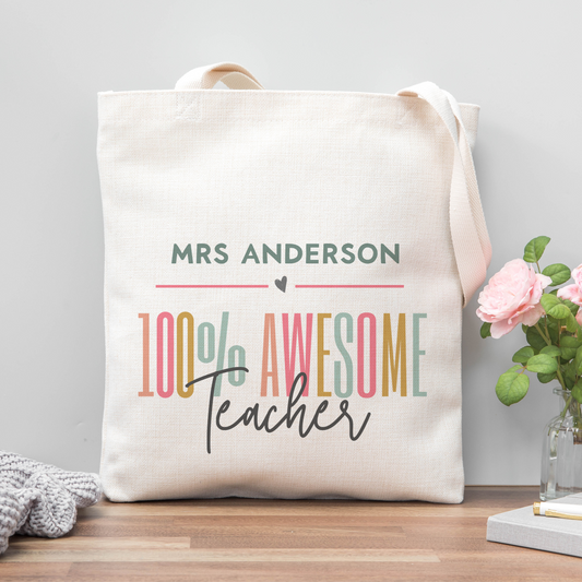 100% Awesome Teacher Tote Bag