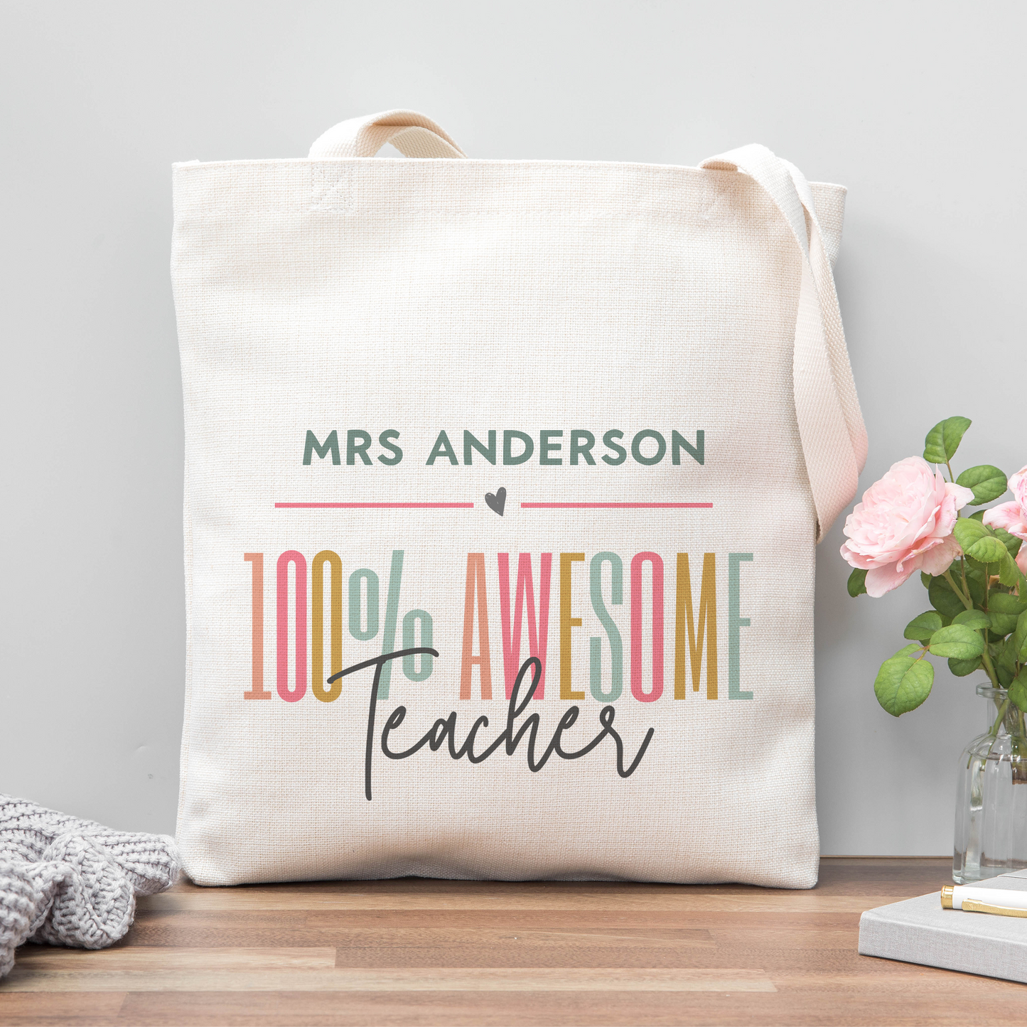 100% Awesome Teacher Tote Bag