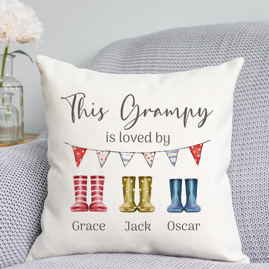 Wellington Boot 'Grandad is loved by' Cushion