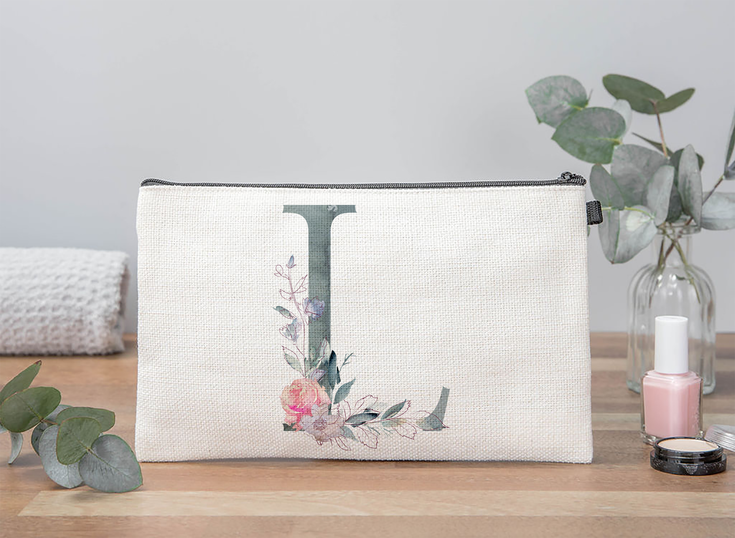 Floral Initial Makeup Bag