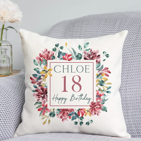 Floral 18th Birthday Cushion