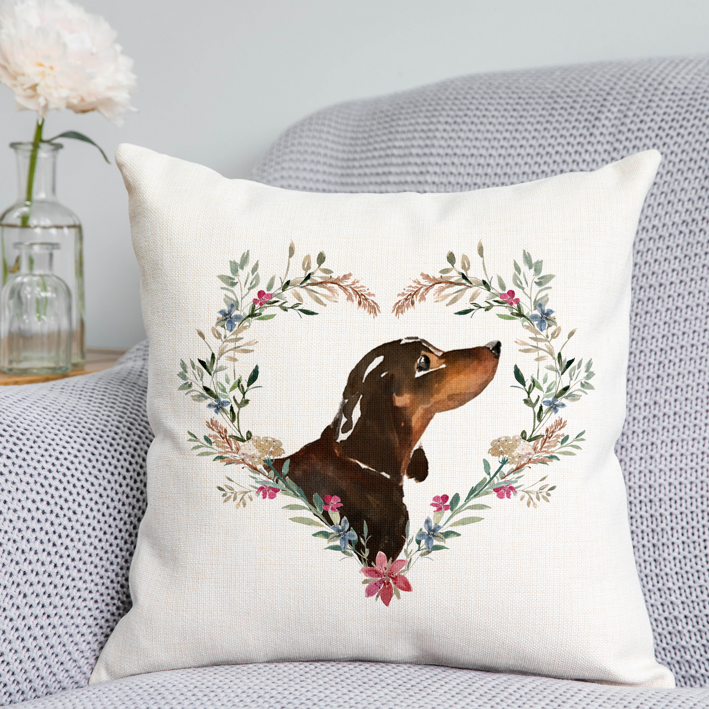 Floral Dachshund Cushion