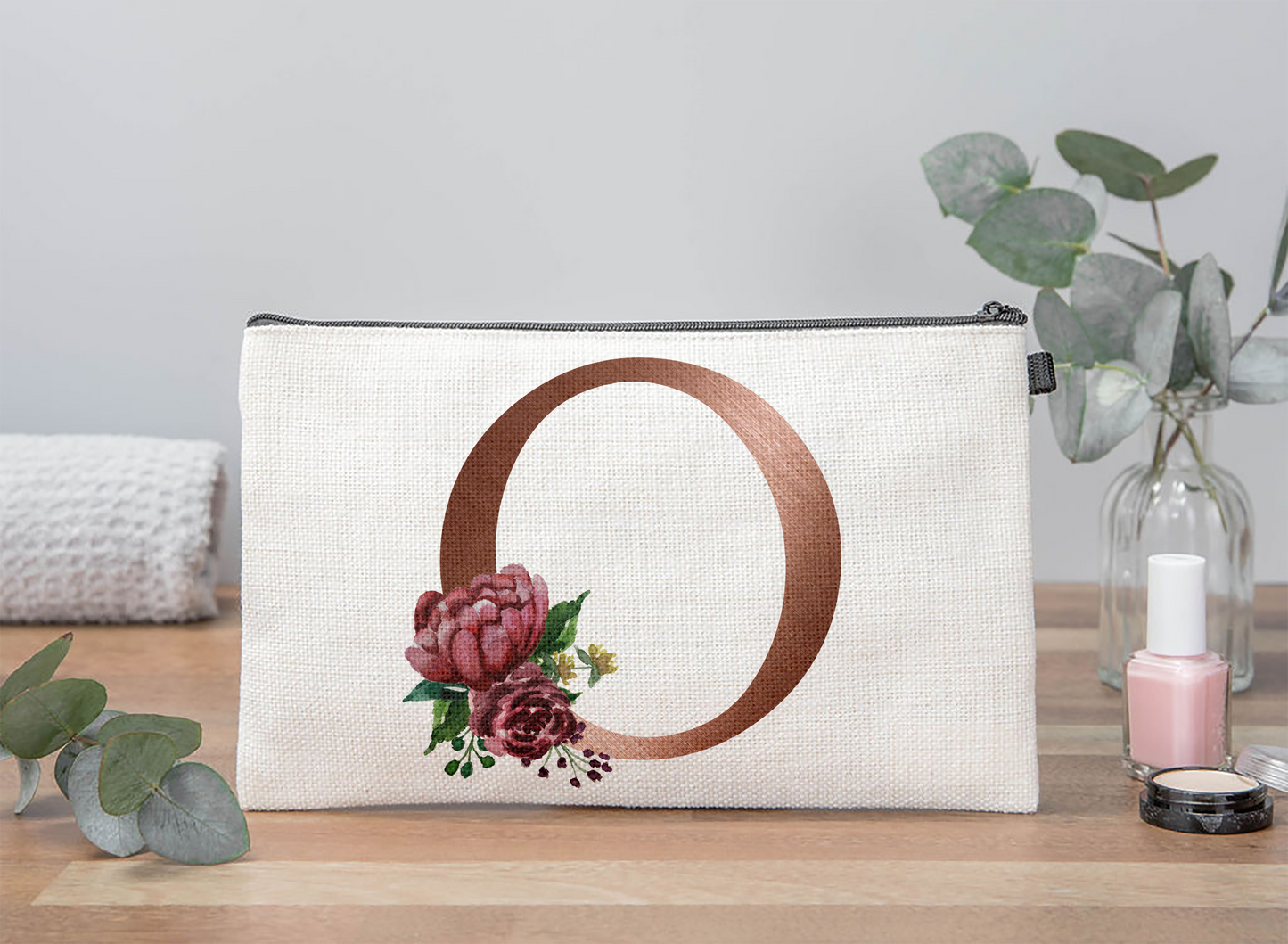 Rose Gold Initial Makeup Bag