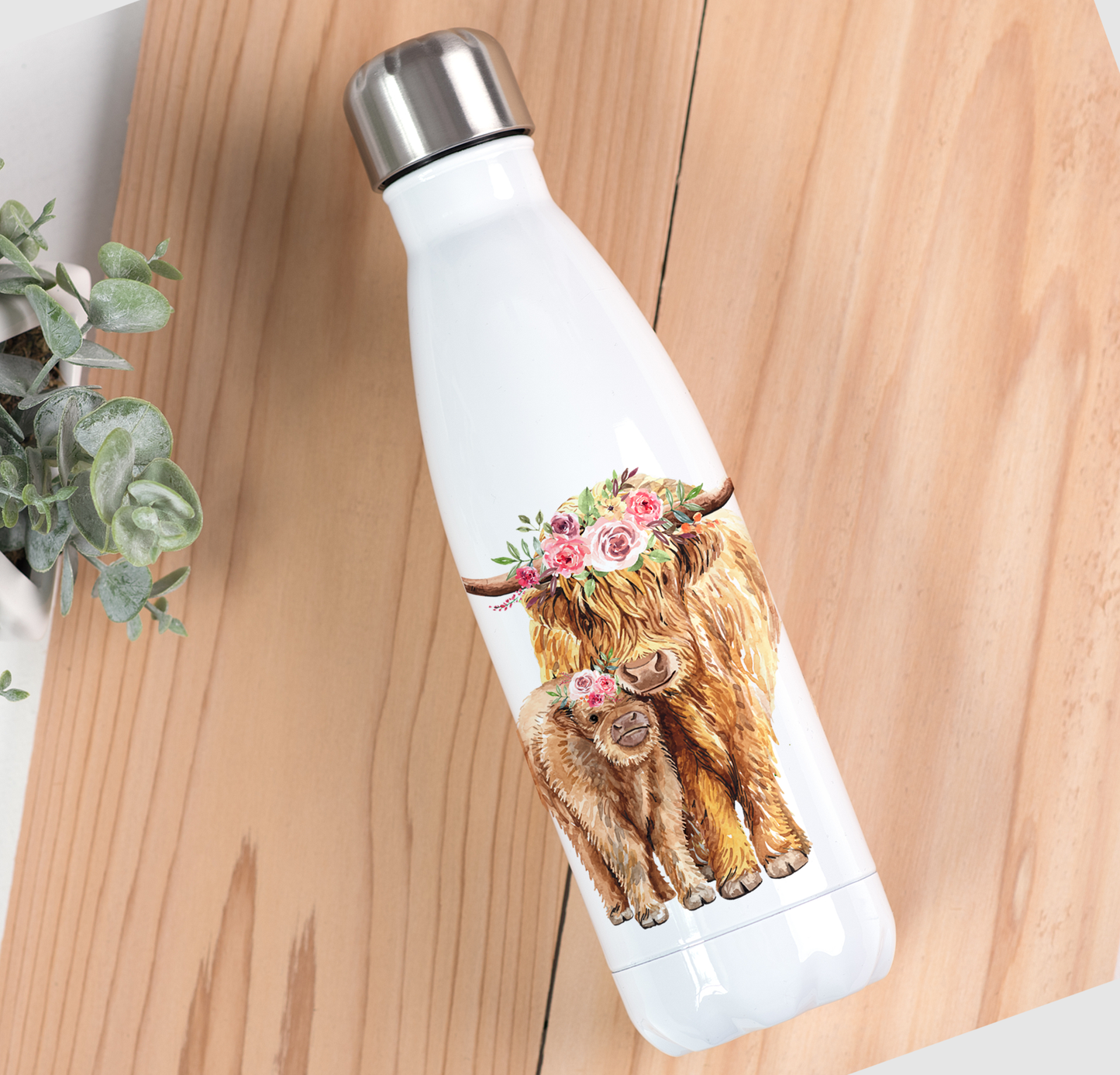 Floral Highland Cow Drinks Bottle