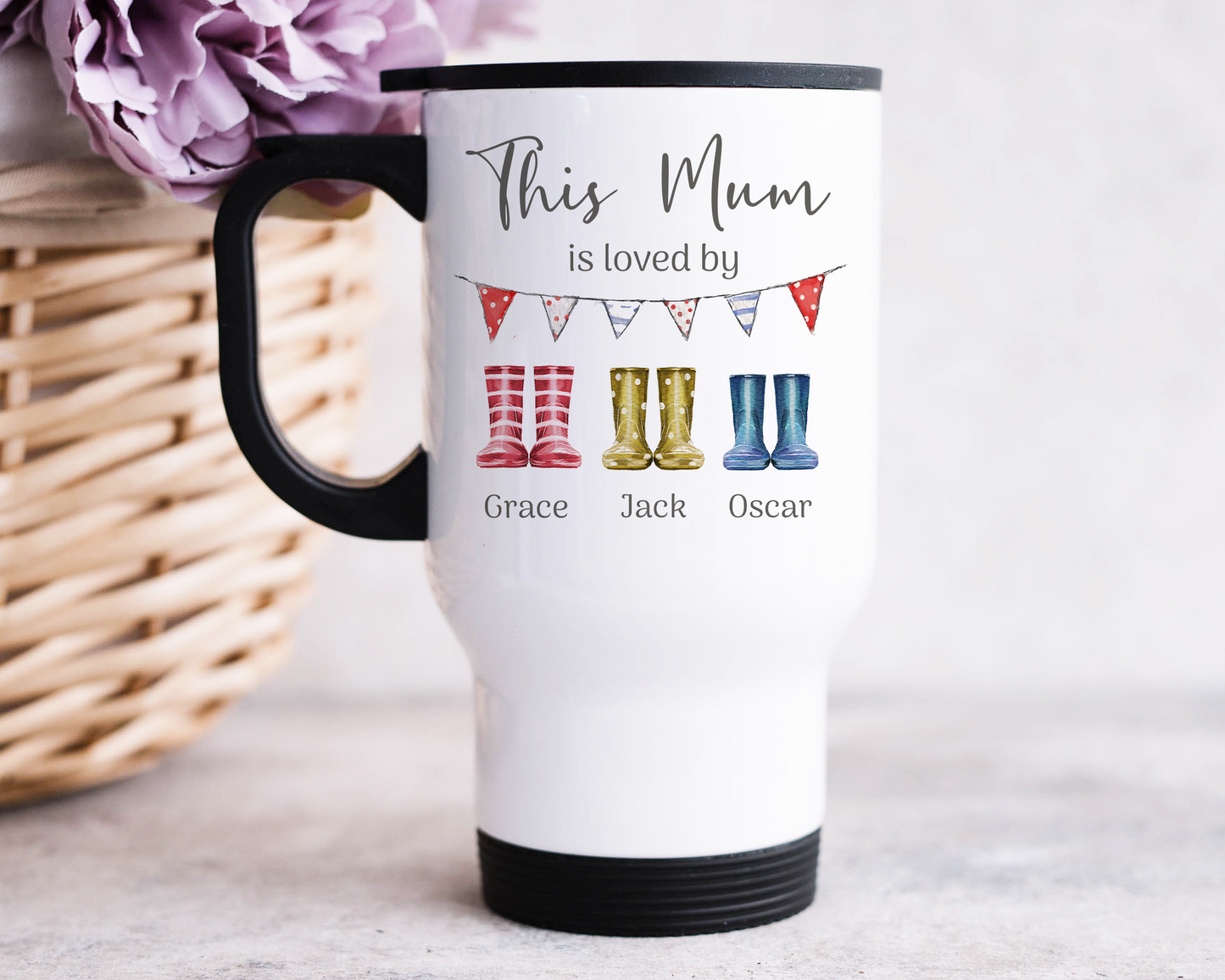 Wellington 'Mummy is loved by' Travel Mug