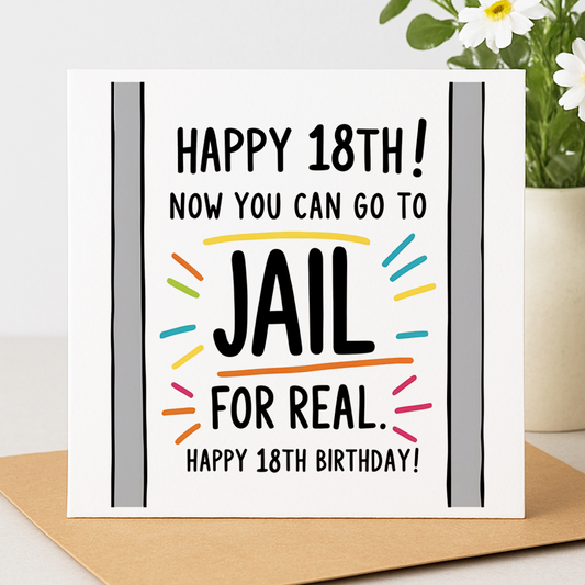 Go To Jail - Funny 18th Birthday Card