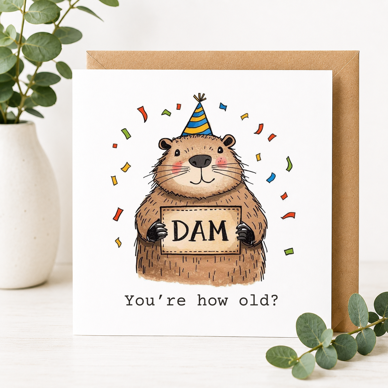 Funny Beaver Birthday Card – Dam, You're How Old?