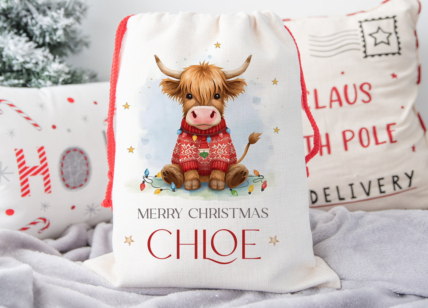 Personalised Highland Cow Christmas Sack