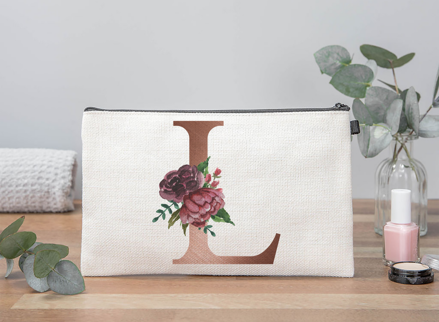 Rose Gold Initial Makeup Bag