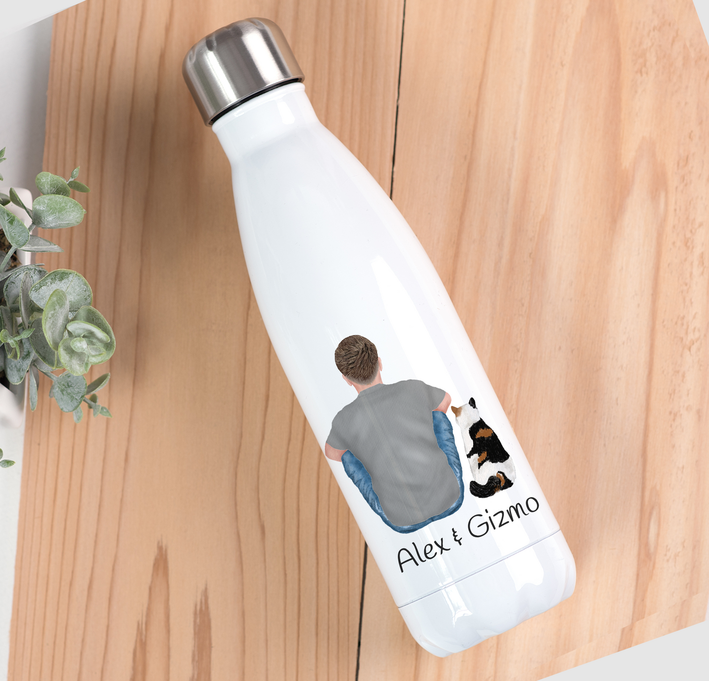 Customisable Man & Cat Drinks Bottle
