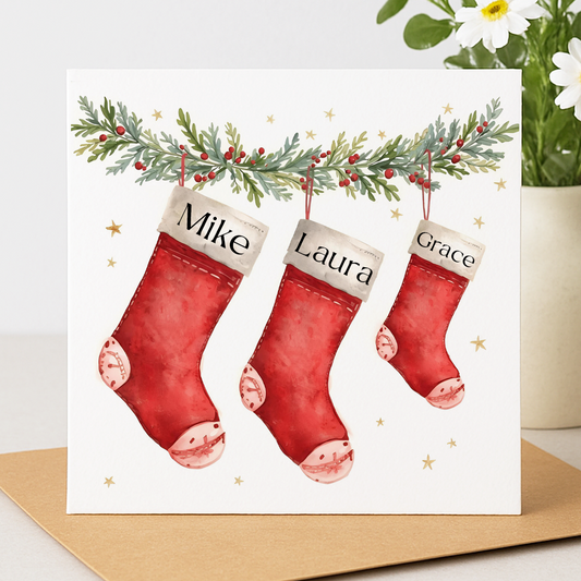 Personalised Family Stocking Christmas Card