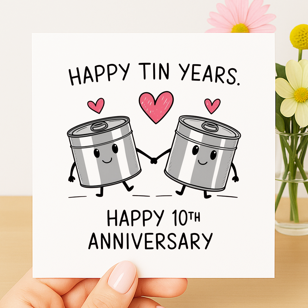 Happy Tin Years – 10th Anniversary card: