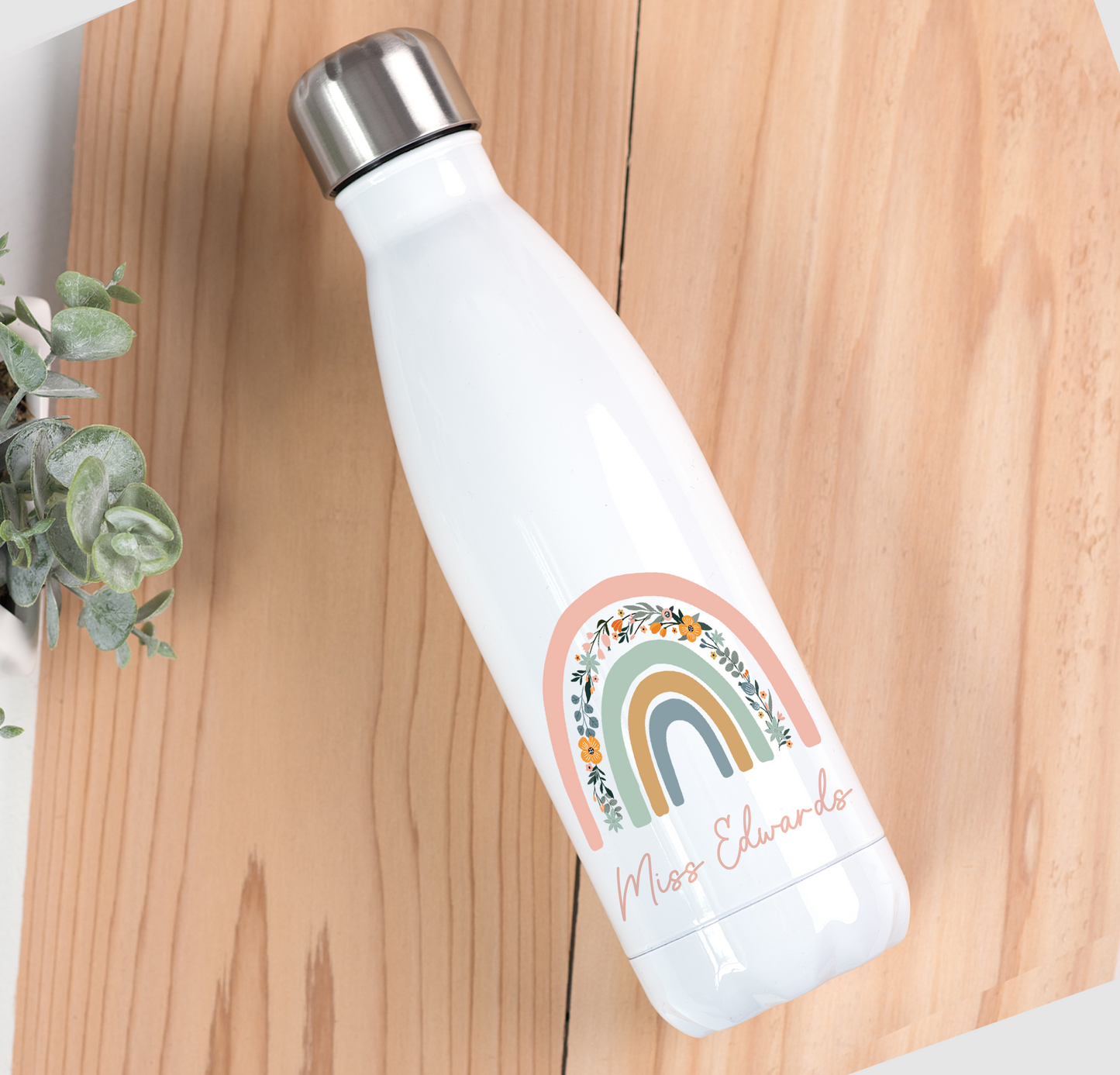 Pink Floral Rainbow Teachers Drinks Bottle