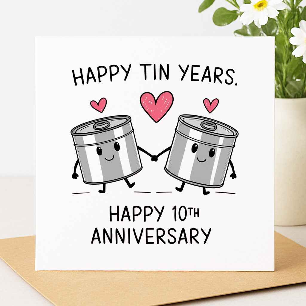 Happy Tin Years – 10th Anniversary card: